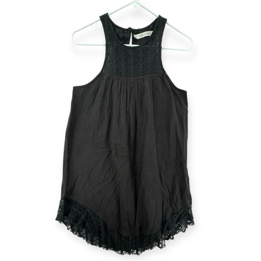 Volcom Tank Dress Womens Small Black Lace Trim U Hem Racerback B1341507 NEW